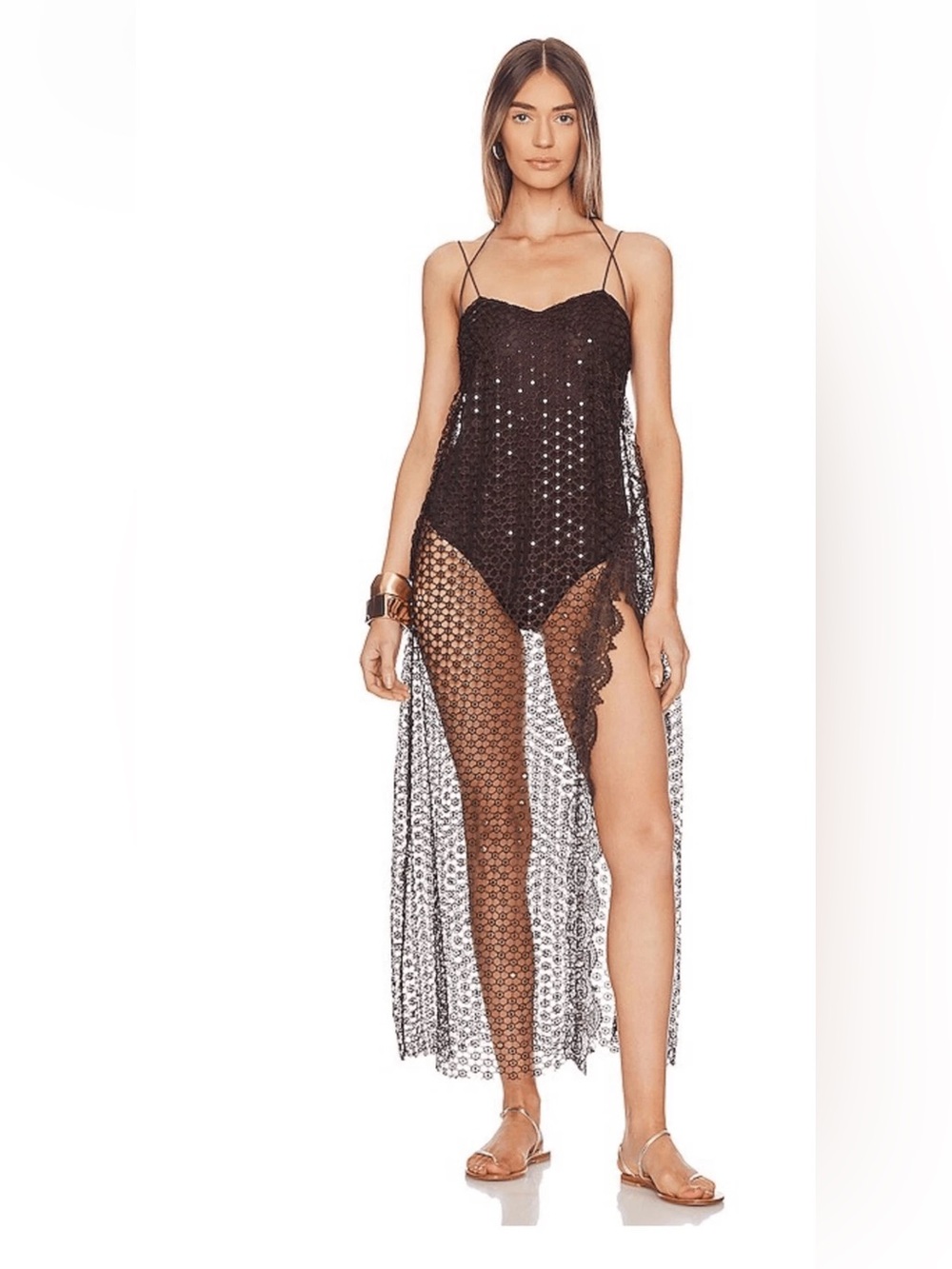 Free People smoke and mirrors Brown Crochet Maxi Slip Dress